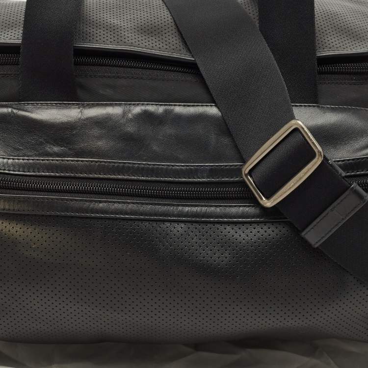 Pre Owned Coach Black Perforated Leather and Nylon Terrain Trek Duffel Bag