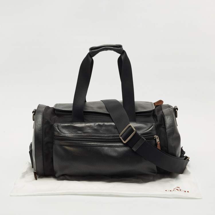 Pre Owned Coach Black Perforated Leather and Nylon Terrain Trek Duffel Bag