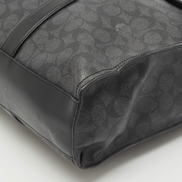 Pre Owned Coach Black Signature Coated Canvas and Leather Metropolitan Portfolio Briefcases Bag