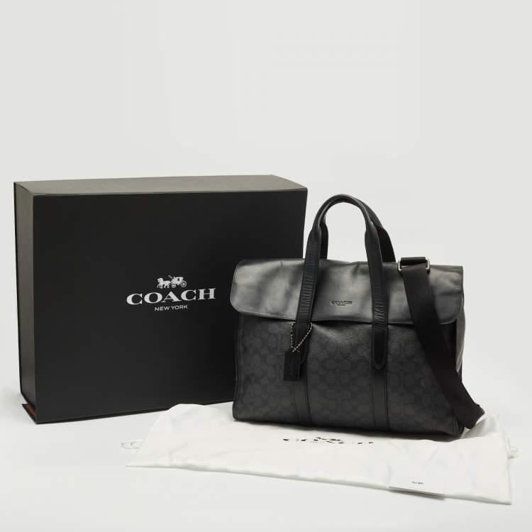 Pre Owned Coach Black Signature Coated Canvas and Leather Metropolitan Portfolio Briefcases Bag