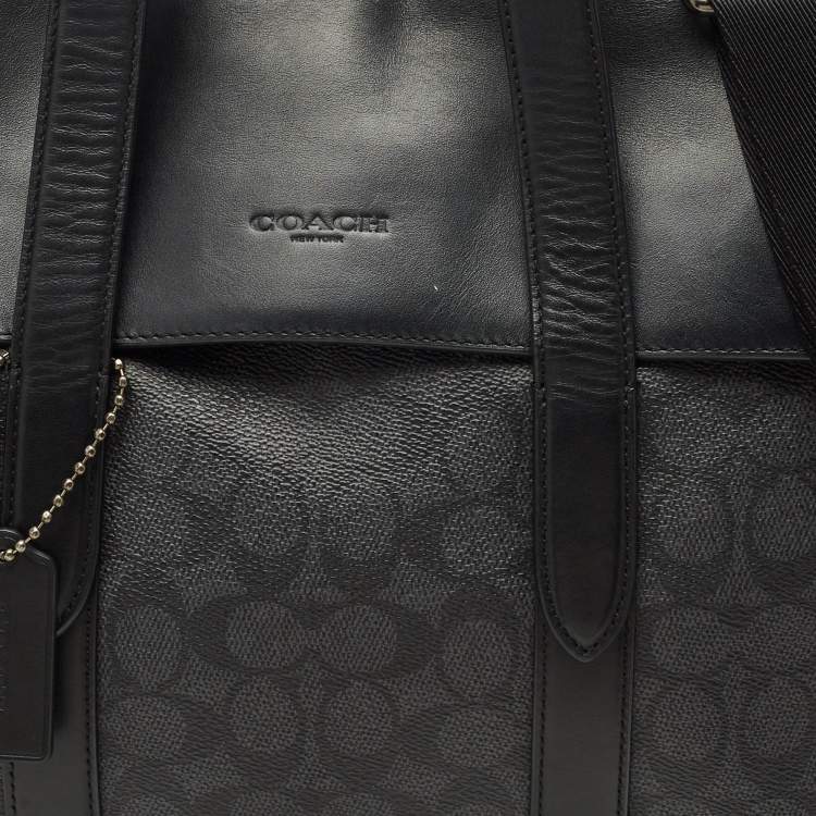 Pre Owned Coach Black Signature Coated Canvas and Leather Metropolitan Portfolio Briefcases Bag