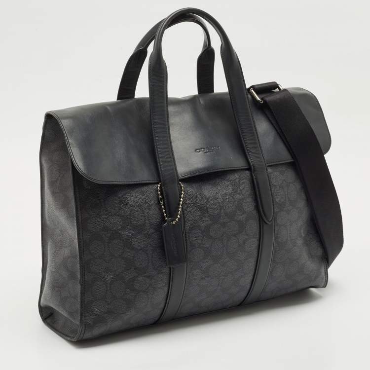 Pre Owned Coach Black Signature Coated Canvas and Leather Metropolitan Portfolio Briefcases Bag