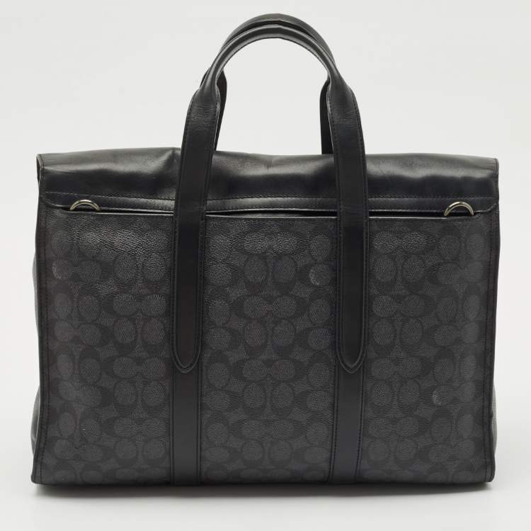 Pre Owned Coach Black Signature Coated Canvas and Leather Metropolitan Portfolio Briefcases Bag