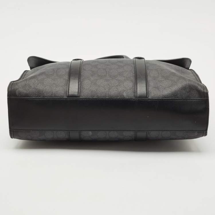 Pre Owned Coach Black Signature Coated Canvas and Leather Metropolitan Portfolio Briefcases Bag