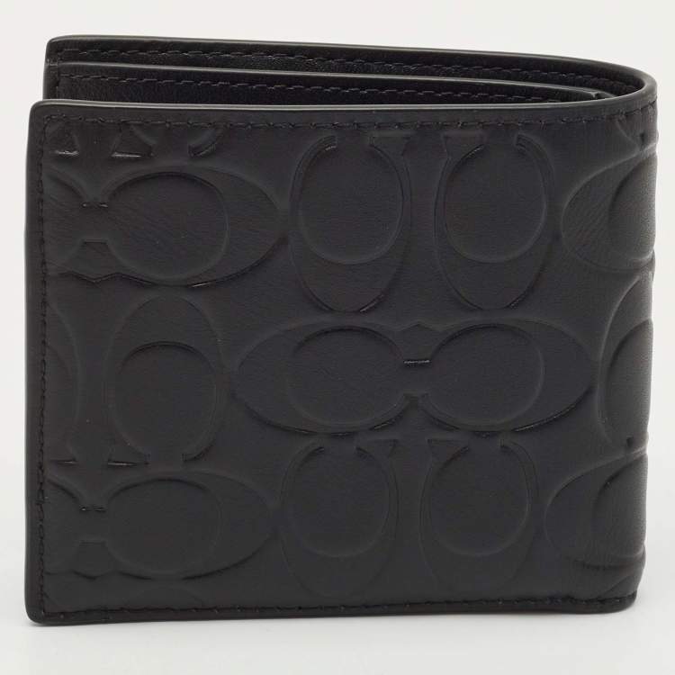 Pre Owned Coach Black Signature Embossed Leather Bifold Wallet
