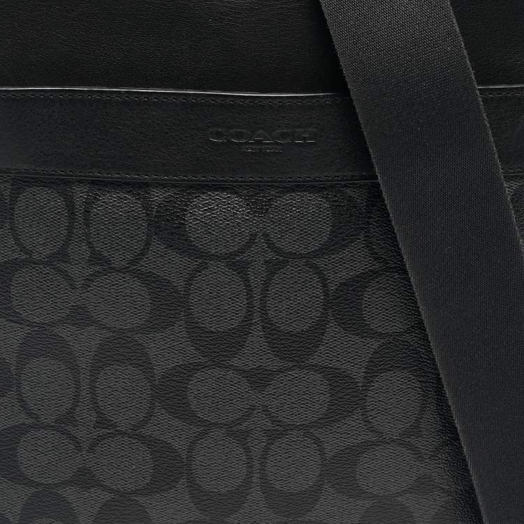 Pre Owned Coach Black Signature Coated Canvas and Leather Flight Messenger Bag