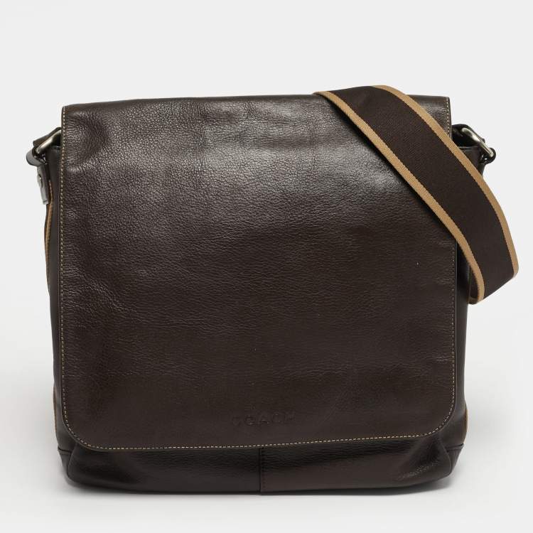 مملوكة مسبقًا Coach Heritage Web Dark Brown Leather Messenger Bag