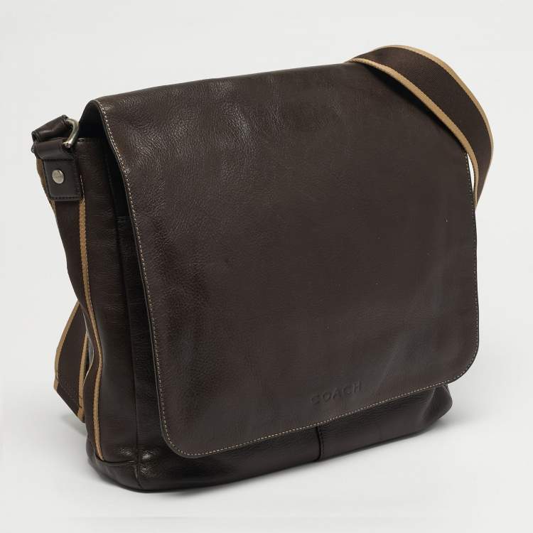 مملوكة مسبقًا Coach Heritage Web Dark Brown Leather Messenger Bag