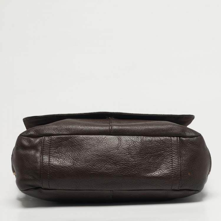 مملوكة مسبقًا Coach Heritage Web Dark Brown Leather Messenger Bag