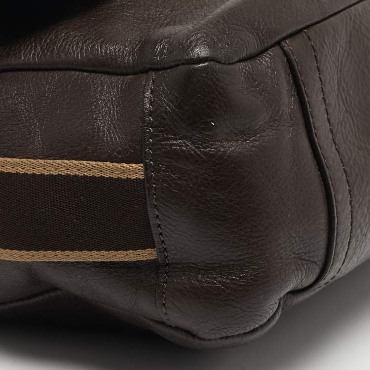 مملوكة مسبقًا Coach Heritage Web Dark Brown Leather Messenger Bag