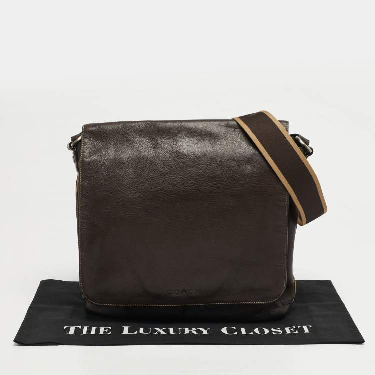 مملوكة مسبقًا Coach Heritage Web Dark Brown Leather Messenger Bag