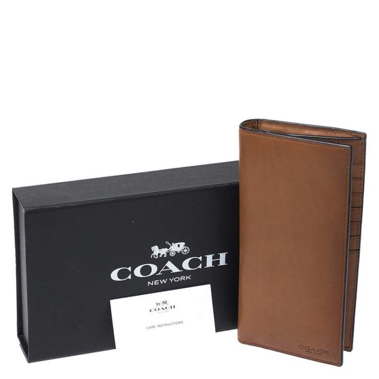 Pre Owned Coach Brown Leather Boxed Breast Pocket Wallet