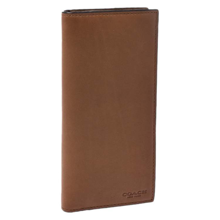 Pre Owned Coach Brown Leather Boxed Breast Pocket Wallet