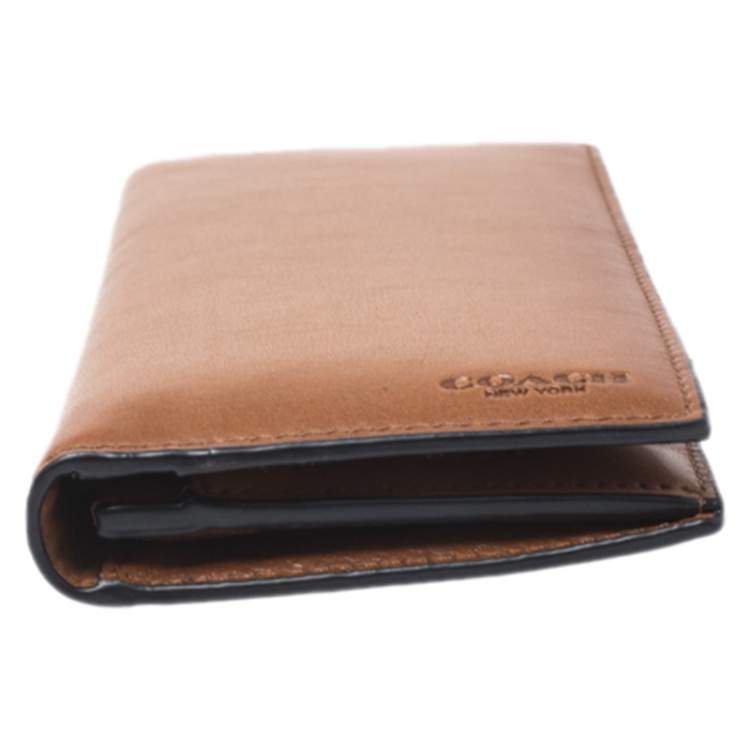 Pre Owned Coach Brown Leather Boxed Breast Pocket Wallet