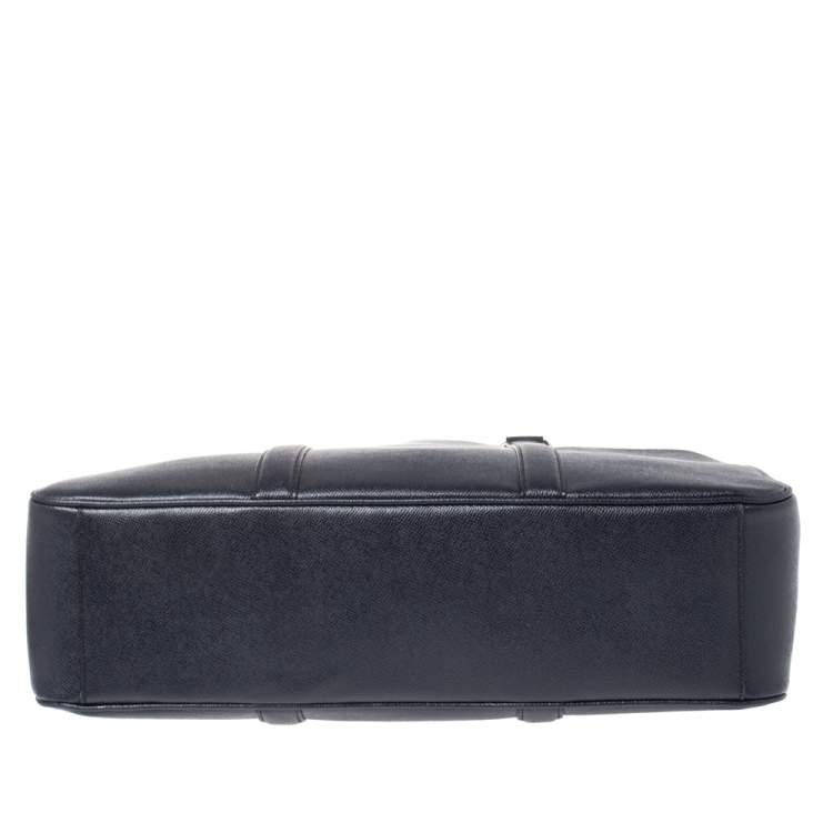 Pre Owned Coach Navy Blue Grained Leather Double Zip Briefcase Bag