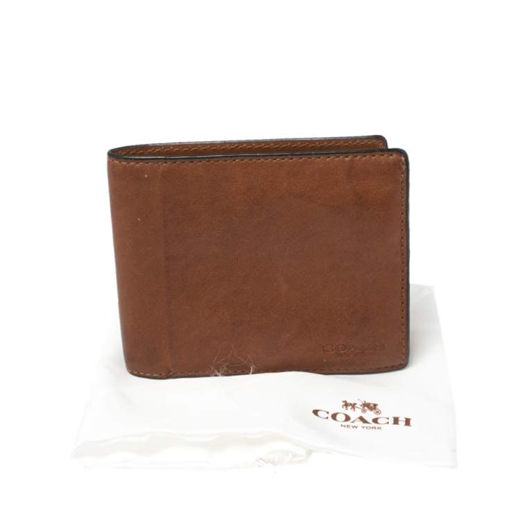 Pre Owned Coach Brown Leather Bifold Wallet