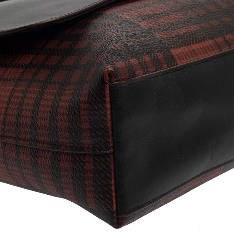 Pre Owned Coach Black/Red Plaid Print Coated Canvas and Leather Charles Messenger Bag