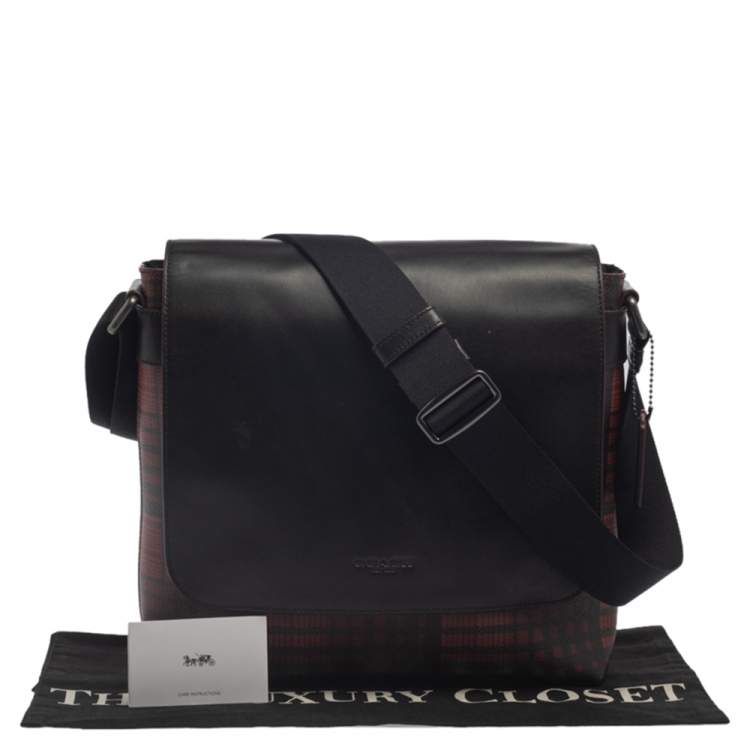 Pre Owned Coach Black/Red Plaid Print Coated Canvas and Leather Charles Messenger Bag