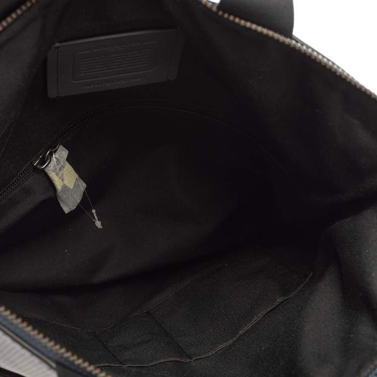 Pre Owned Coach Blue/Grey Perforated Leather Charles Foldover Tote 