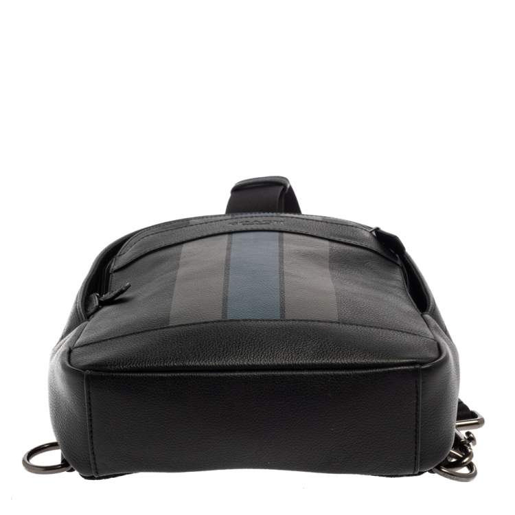 Pre Owned Coach Black Leather and Mesh Varsity Stripe Charles Pack Sling Backpack