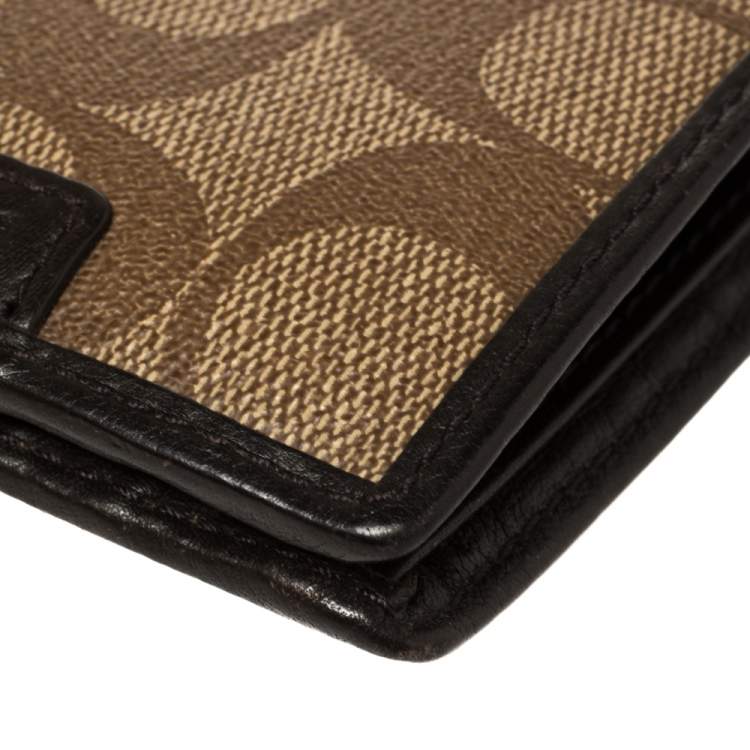 Pre Owned Coach Brown Coated Canvas and Leather Bi Fold Wallet