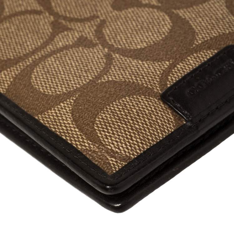 Pre Owned Coach Brown Coated Canvas and Leather Bi Fold Wallet