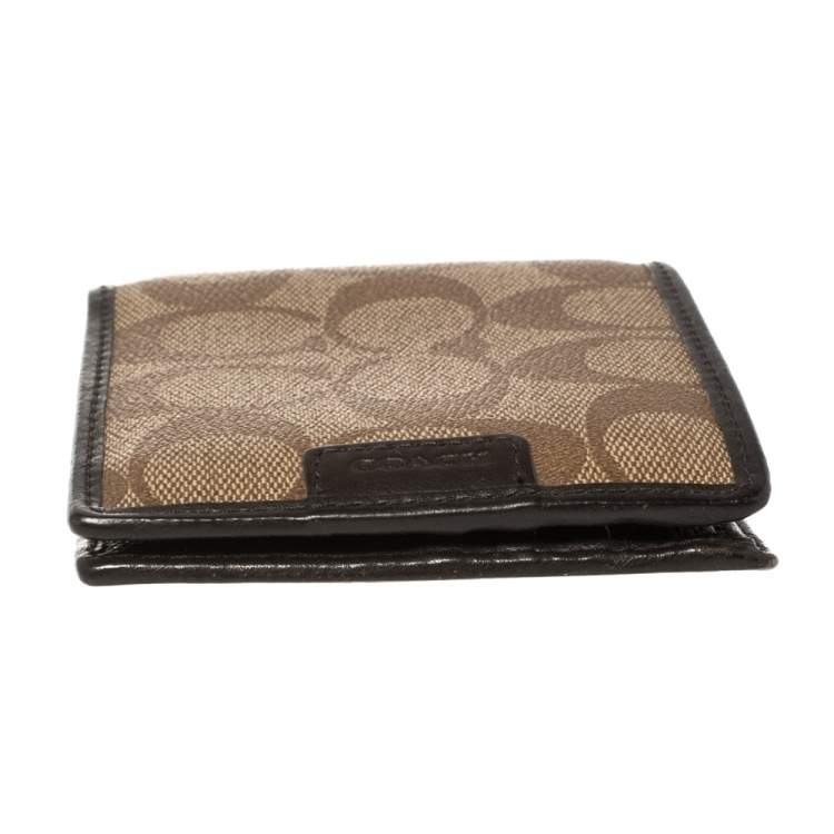 Pre Owned Coach Brown Coated Canvas and Leather Bi Fold Wallet