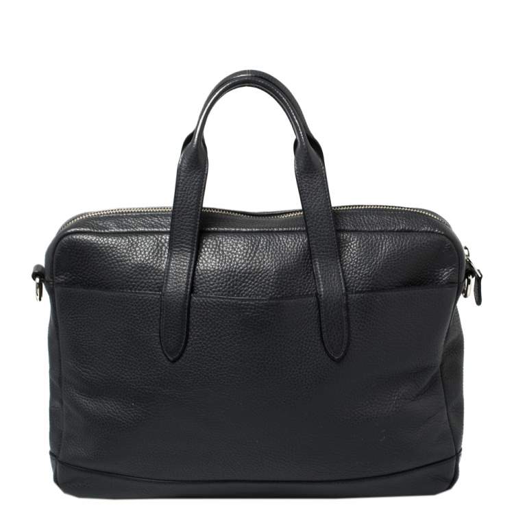 Pre Owned Coach Dark Blue Pebbled Leather Hamilton Laptop Bag