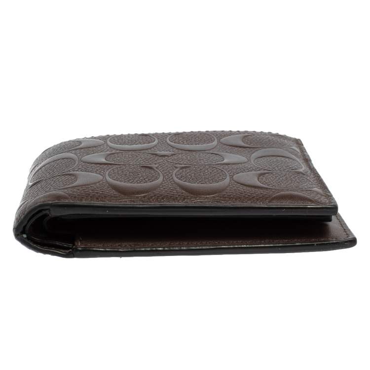 Pre Owned Coach Dark Brown Signature Leather ID Compact Bifold Wallet