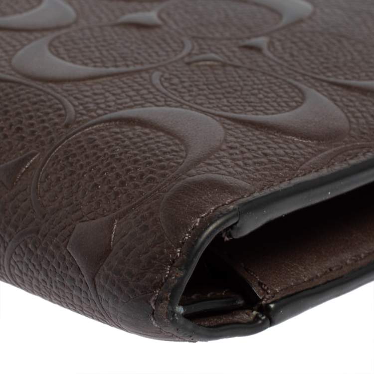 Pre Owned Coach Dark Brown Signature Leather ID Compact Bifold Wallet