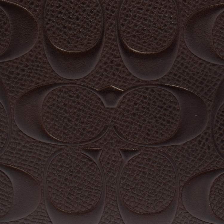 Pre Owned Coach Dark Brown Signature Leather ID Compact Bifold Wallet