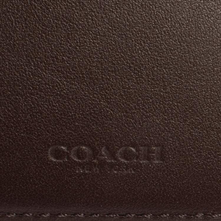 Pre Owned Coach Dark Brown Signature Leather ID Compact Bifold Wallet