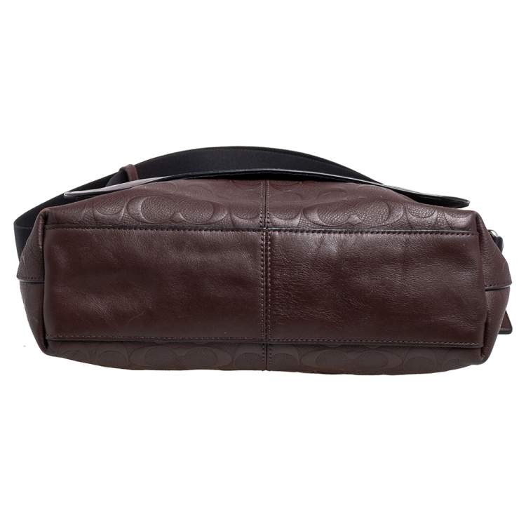Pre Owned Coach Brown Signature Embossed Leather Charles Messenger Bag