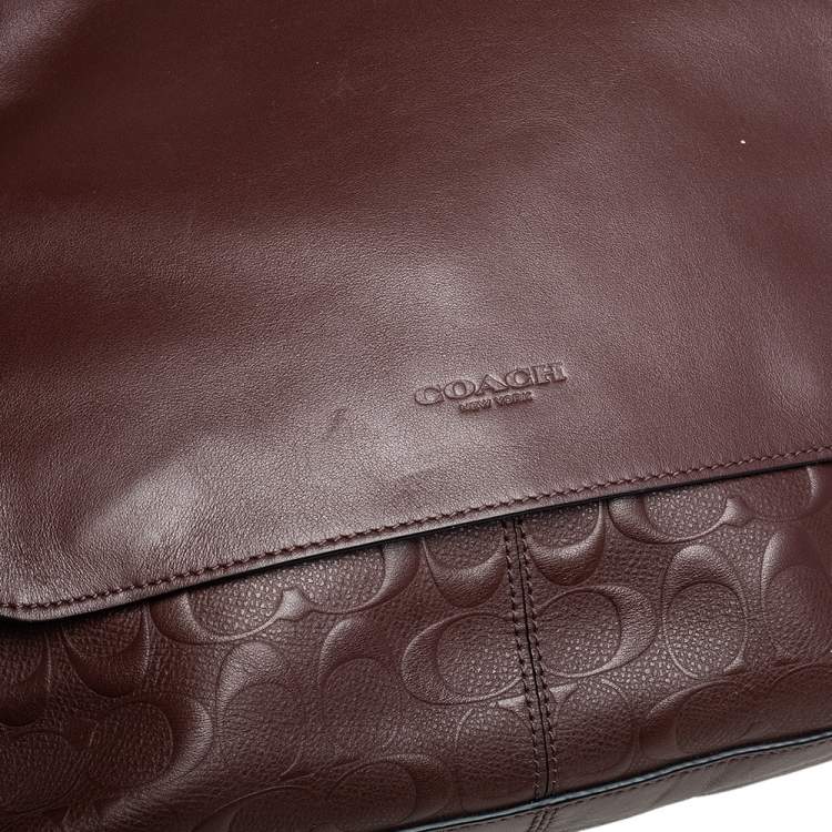 Pre Owned Coach Brown Signature Embossed Leather Charles Messenger Bag