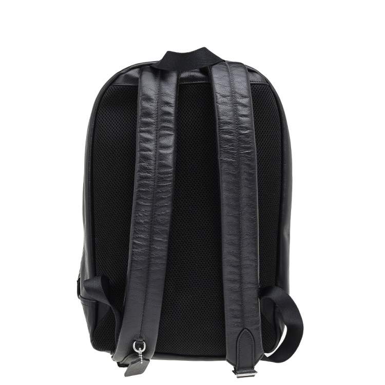 Pre Owned Coach Black Leather And Mesh Charles Slim Backpack