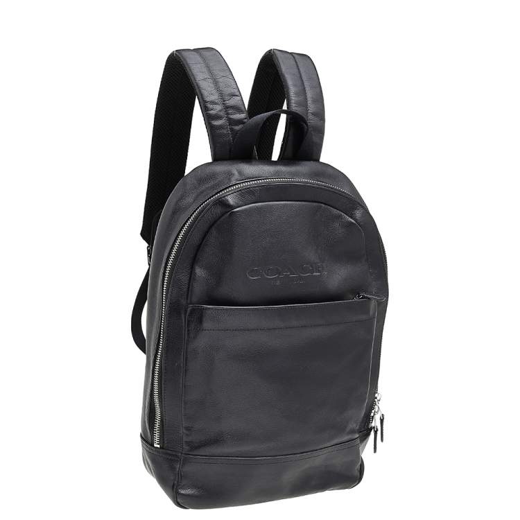 Pre Owned Coach Black Leather And Mesh Charles Slim Backpack