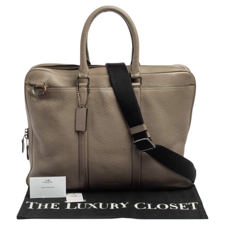 Pre Owned Coach Grey Leather Laptop Bag 
