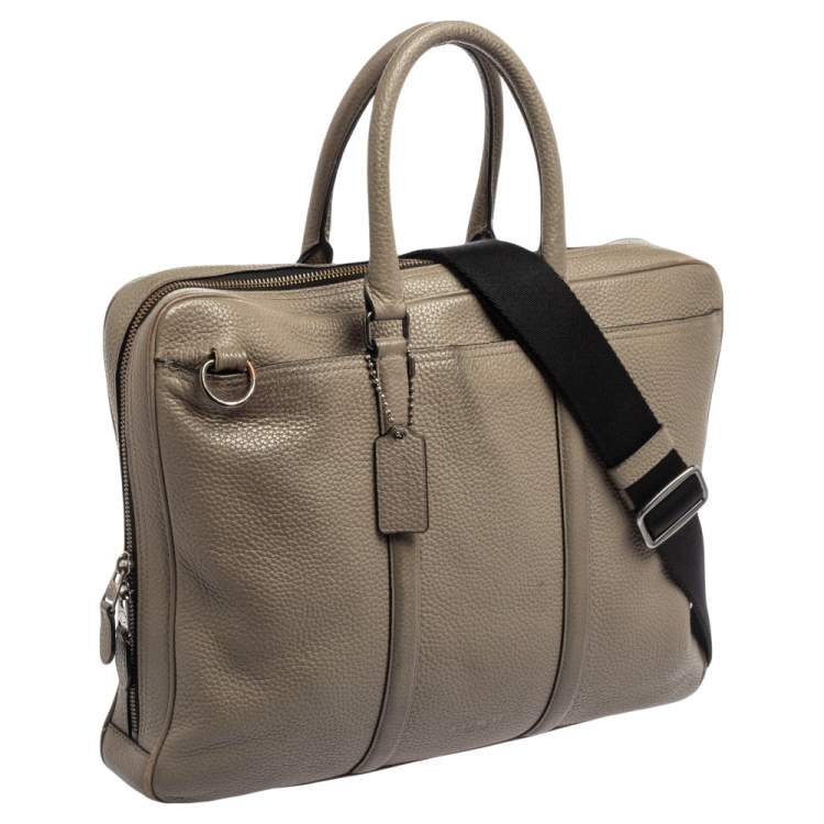 Pre Owned Coach Grey Leather Laptop Bag 