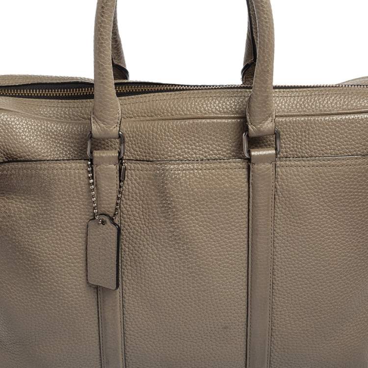 Pre Owned Coach Grey Leather Laptop Bag 