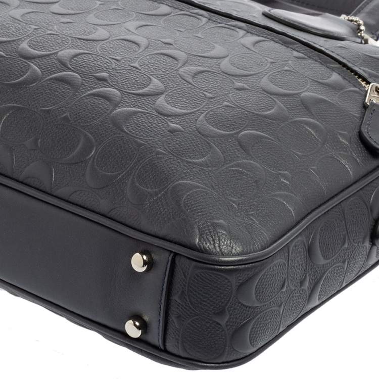 Pre Owned Coach Navy Blue Signature Embossed Leather Hudson Briefcase 