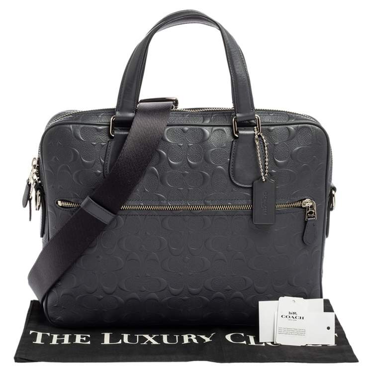 Pre Owned Coach Navy Blue Signature Embossed Leather Hudson Briefcase 