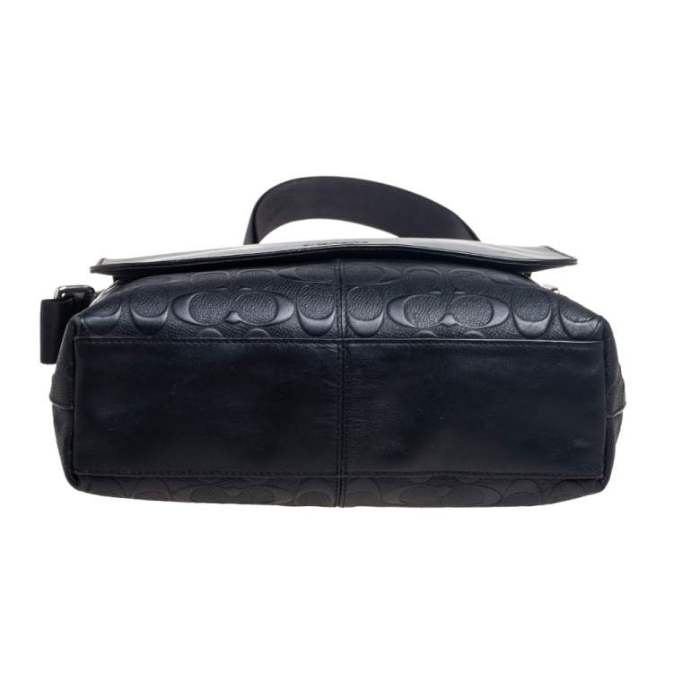 Pre Owned Coach Black Signature Embossed Leather Charles Flap Messenger Bag