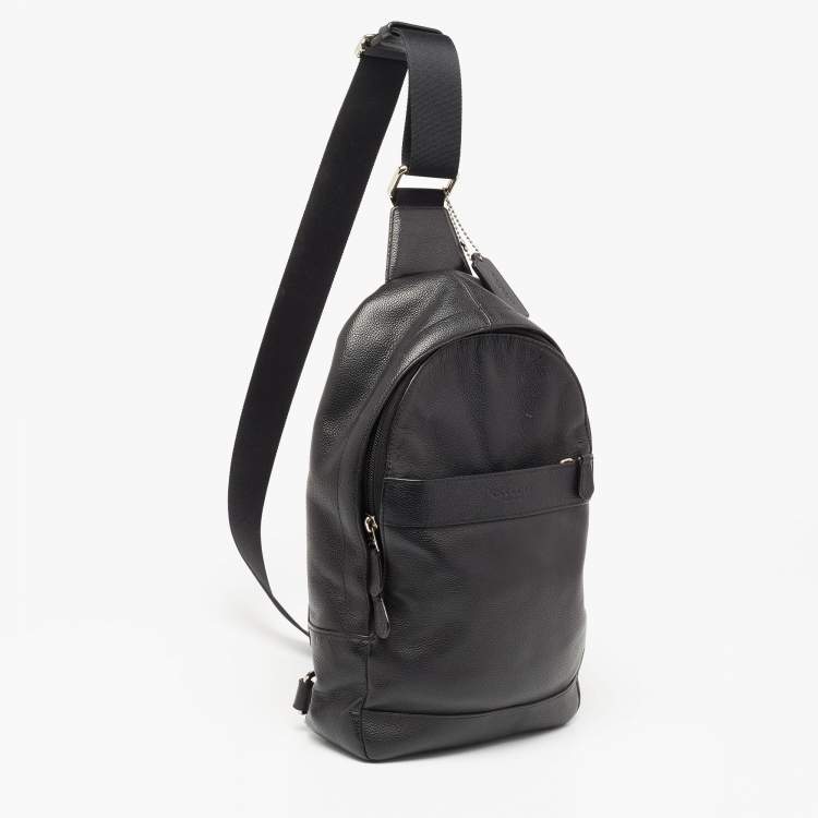 Pre Owned Coach Black Leather and Mesh Metropolitan Sling Backpack