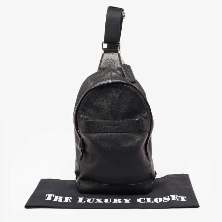 Pre Owned Coach Black Leather and Mesh Metropolitan Sling Backpack