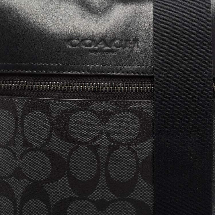 Pre Owned Coach Black/Grey Signature Coated Canvas and Leather Houston Flight Messenger Bag