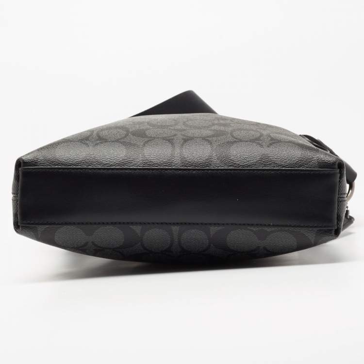 Pre Owned Coach Black/Grey Signature Coated Canvas and Leather Houston Flight Messenger Bag