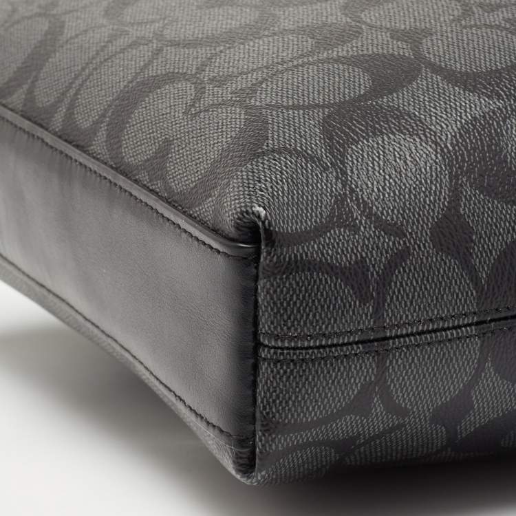 Pre Owned Coach Black/Grey Signature Coated Canvas and Leather Houston Flight Messenger Bag