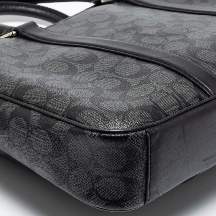 Pre Owned Coach Black Signature Coated Canvas and Leather Perry Slim Laptop Bag