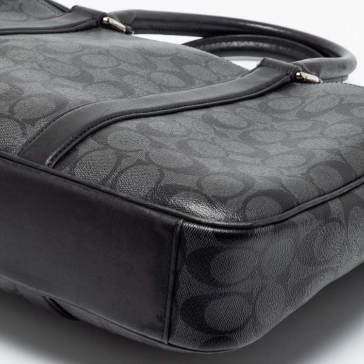 Pre Owned Coach Black Signature Coated Canvas and Leather Perry Slim Laptop Bag