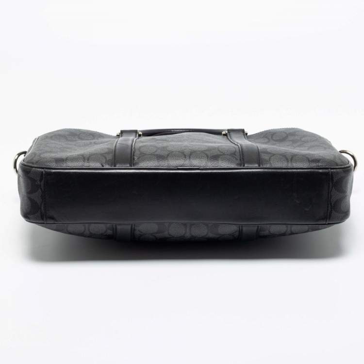 Pre Owned Coach Black Signature Coated Canvas and Leather Perry Slim Laptop Bag